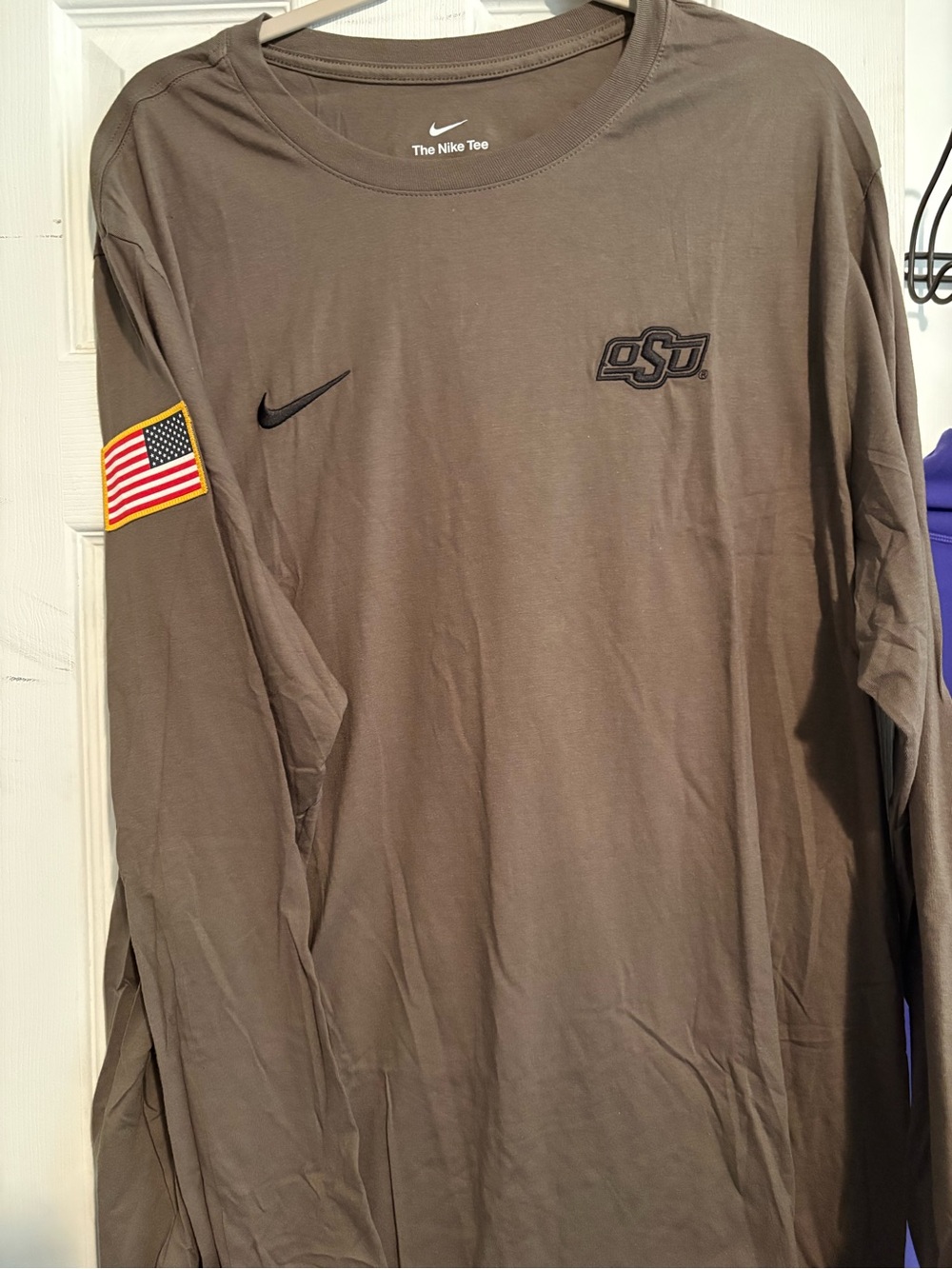 Nike Olive Brown OSU Long Sleeve Crew Tee with Flag Patch
